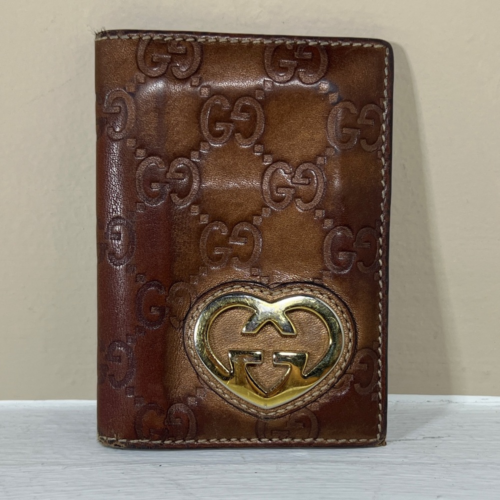 SOLD✨ Gucci Guccissima Interlocking Heart GG Card Holder - Metallic Brown